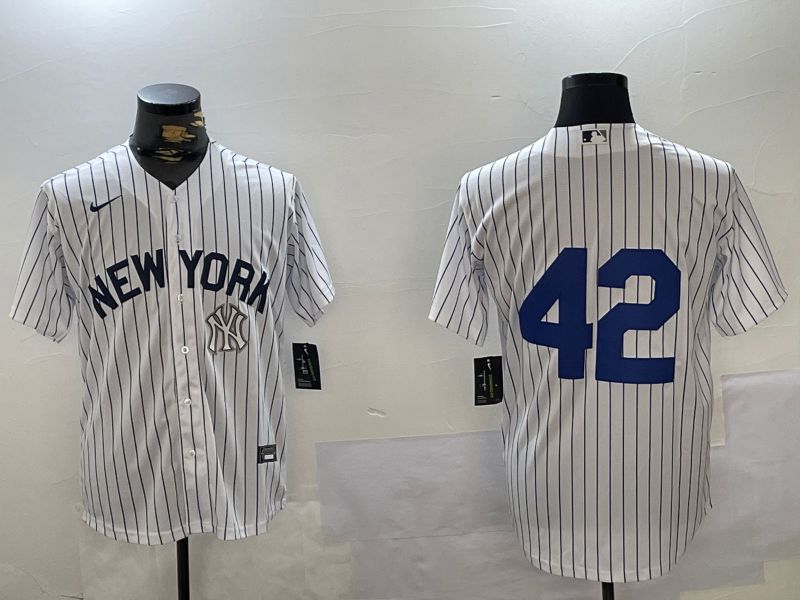 Men New York Yankees 42 No Name White Stripe Fashion Nike 2024 MLB Jersey style 4